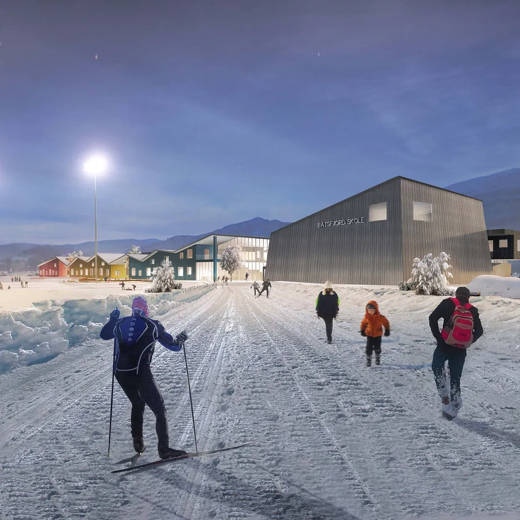 Illustrasjon av konkurranseforslag til Båtsfjord videregående skole