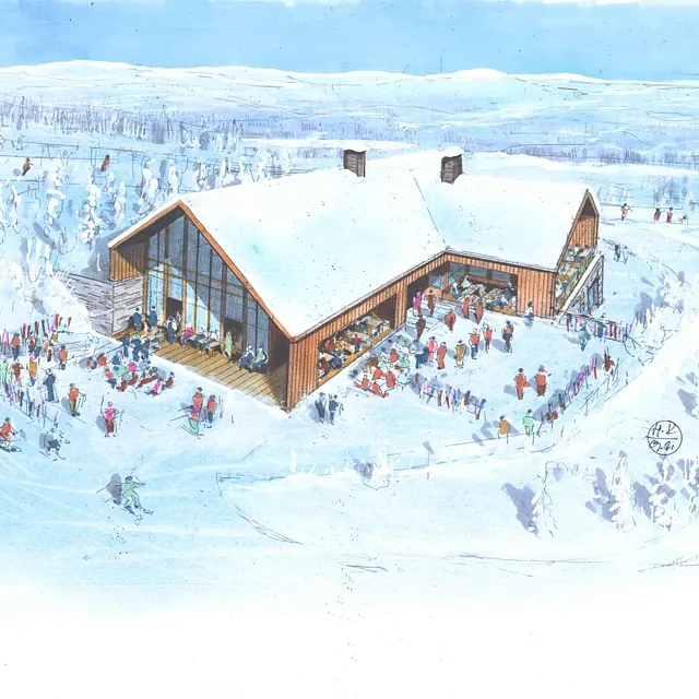 Opprinnelig håntegning av nye Norefjellstua