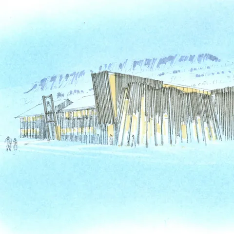  Håndtegnet illustrasjon av forslag til Svalbard kulturhus