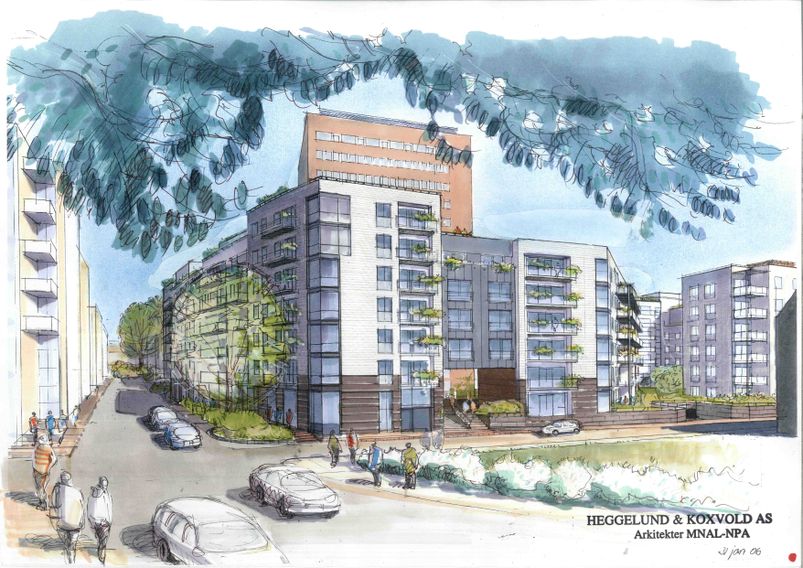 Håndtegning av leilighetsprosjekt i Oslo