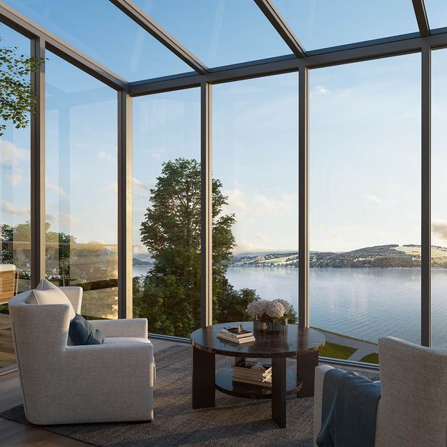 Illustrasjon av Bondelia park, utsikt fra stuen