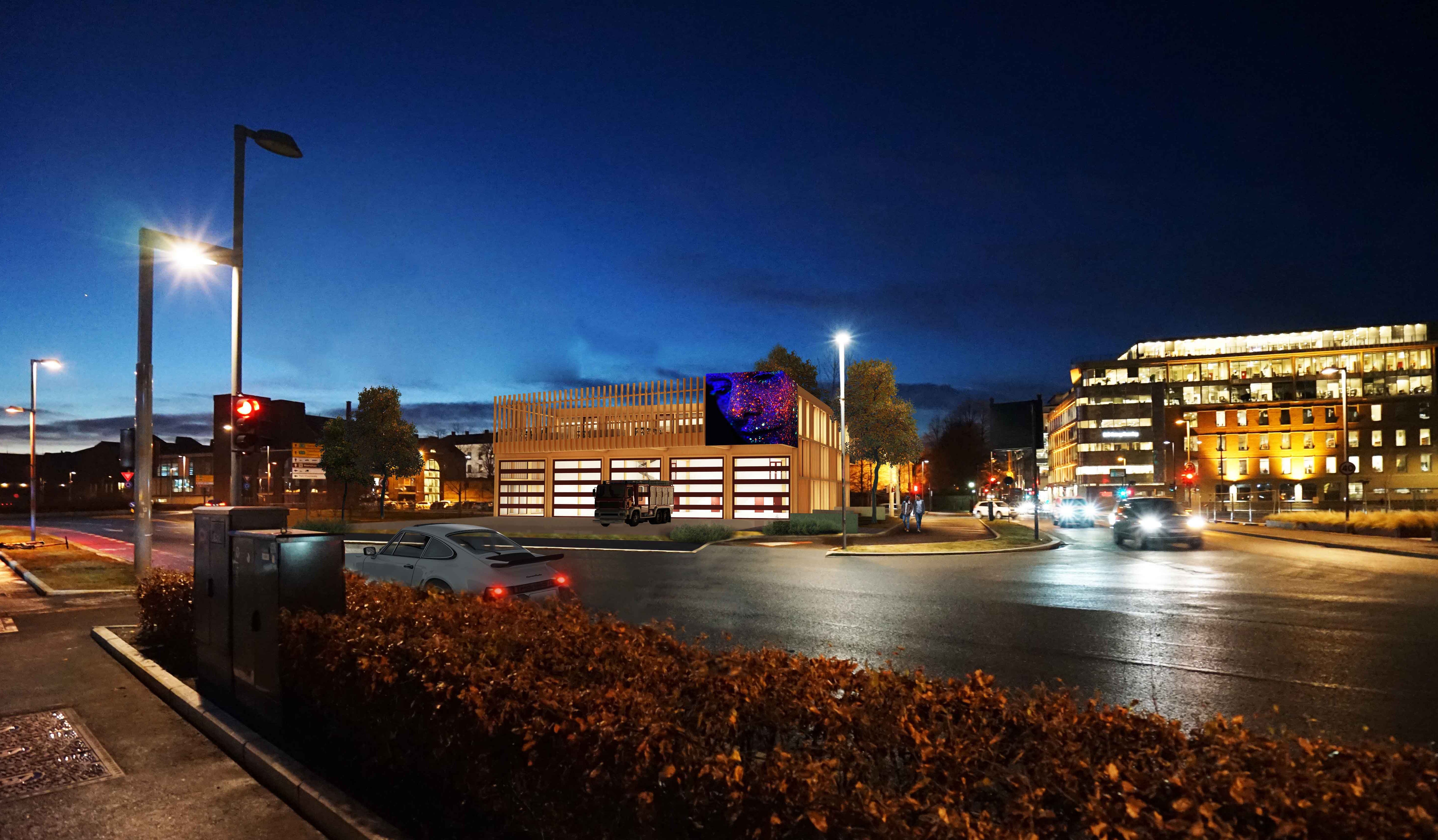 Konkurranseforslag Bjørvika brannstasjon natt